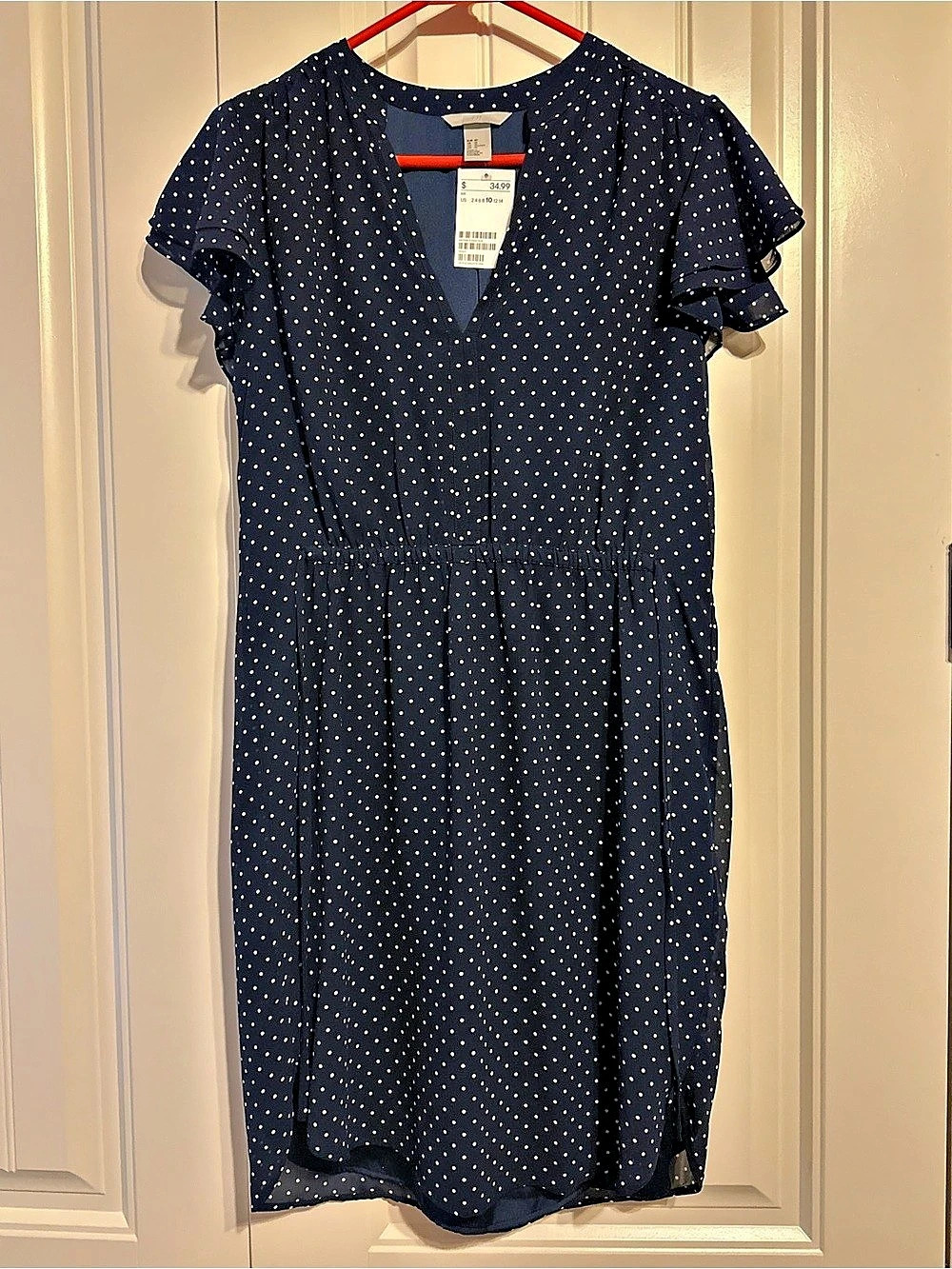 H&M Polka Dot Midi Dress in Blue & White Size Medium NWT